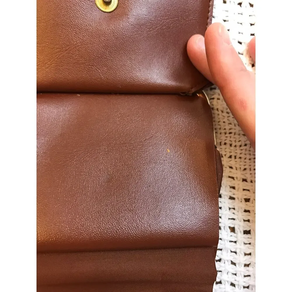 Vintage Avon Star Brand Clamshell Fold Out Dark Brown Cognac Coin Wallet